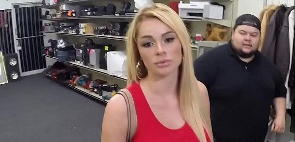  Busty pawnshop babe riding manager dick